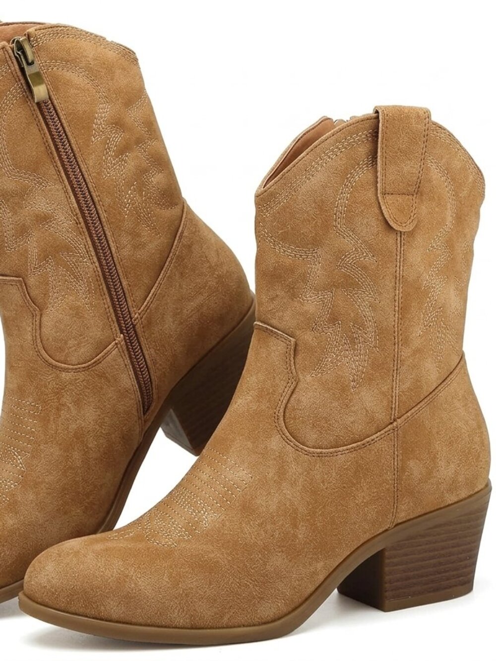 Women's Tan Pu Leather Cowgirl Boots Womens Fashion Tall Boots for Ladies